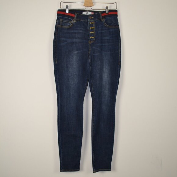 CAbi Denim - Cabi Button Fly Skinny Denim Jeans High Rise 5 Pocket Womens 8 Red Waist Band
